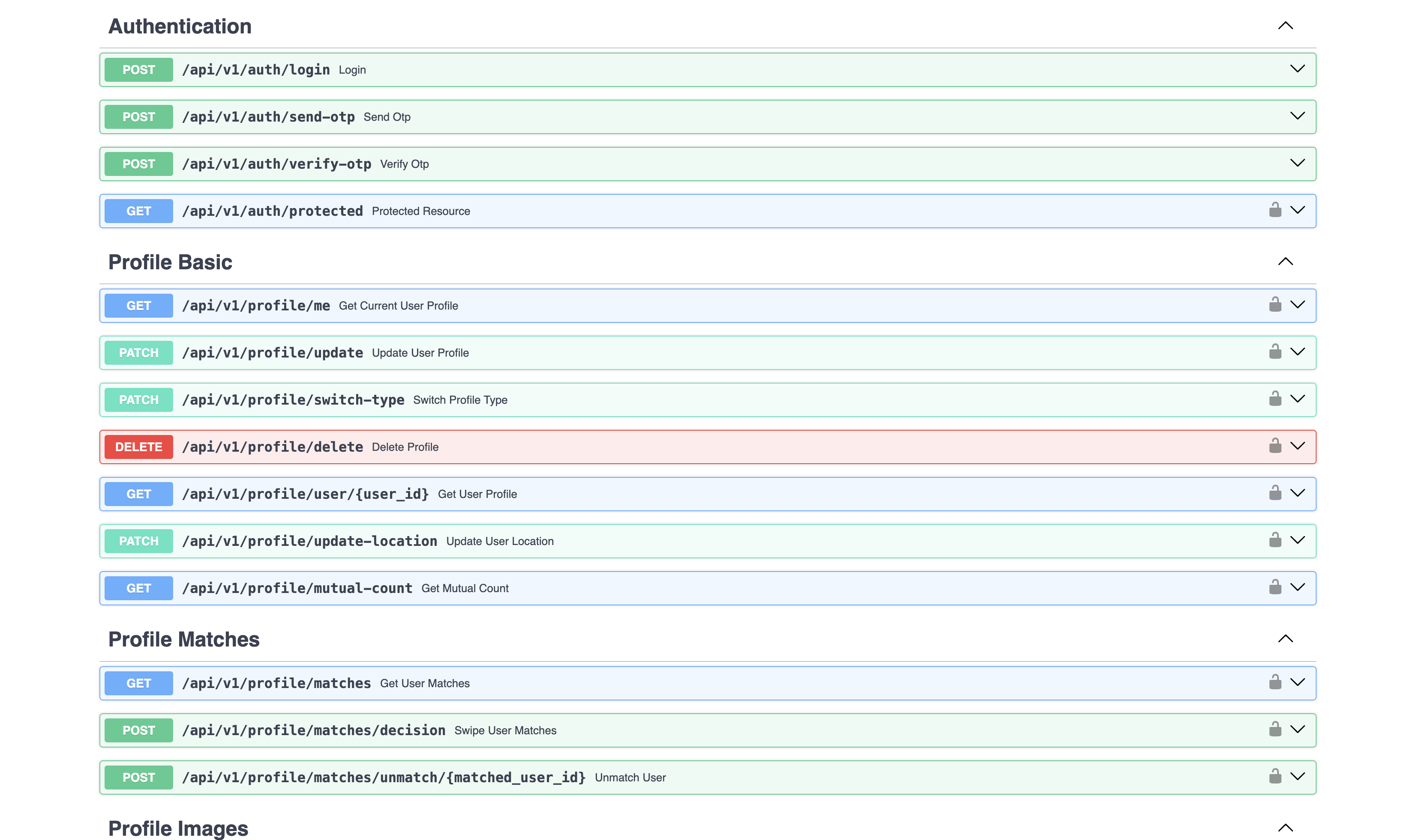Screenshot showing all API endpoints exposed