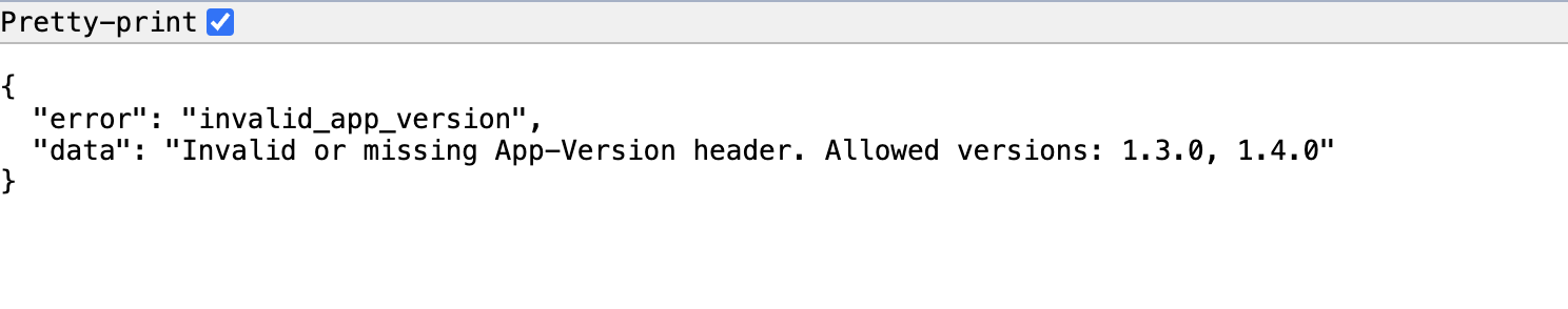 App version information required by the API